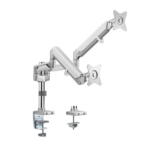 Brateck Dual Monitors Pole-Mounted Epic Gas Spring Aluminum Monitor Arm Fit Most 17'-32' Monitors, Up to 9kg per screen VESA 75x75/100x100 Grey (LS), LDT37-C024P-GG