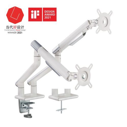 Brateck Dual Monitor Premium Slim Aluminum Spring-Assisted Monitor Arm Fix Most 17'-32' Monitor Up to 9kg per screen VESA 75x75/100x100 (White), LDT49-C024-W