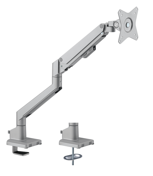 Brateck Single Monitor Thin Gas Spring Monitor Arm Fit Most 17'-32' Monitors, Up to 9kg per screen VESA 75x75/100x100 Matte Silver