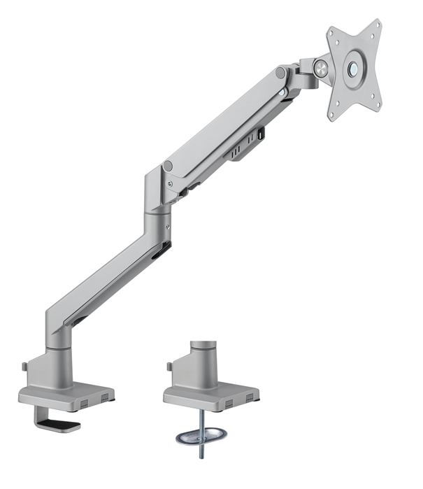 Brateck Single Monitor Thin Gas Spring Monitor Arm Fit Most 17'-32' Monitors, Up to 9kg per screen VESA 75x75/100x100 Matte Silver, LDT62-C012-SL