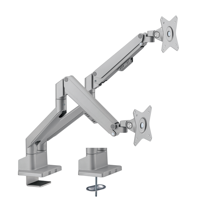 Brateck Dual Monitor Thin Gas Spring Monitor Arm Fit Most 17'-32' Monitors, Up to 9kg per screen VESA 75x75/100x100 Matte Silver (LS), LDT62-C024-SL