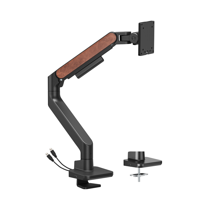Brateck LDT81N-C012UC Fusion Heavy-Duty Gas Spring Monitor Arm with USB-A/USB-C Ports For most 17'~49' Monitors, Fine Texture Black(New), LDT81N-C012UC-BLK