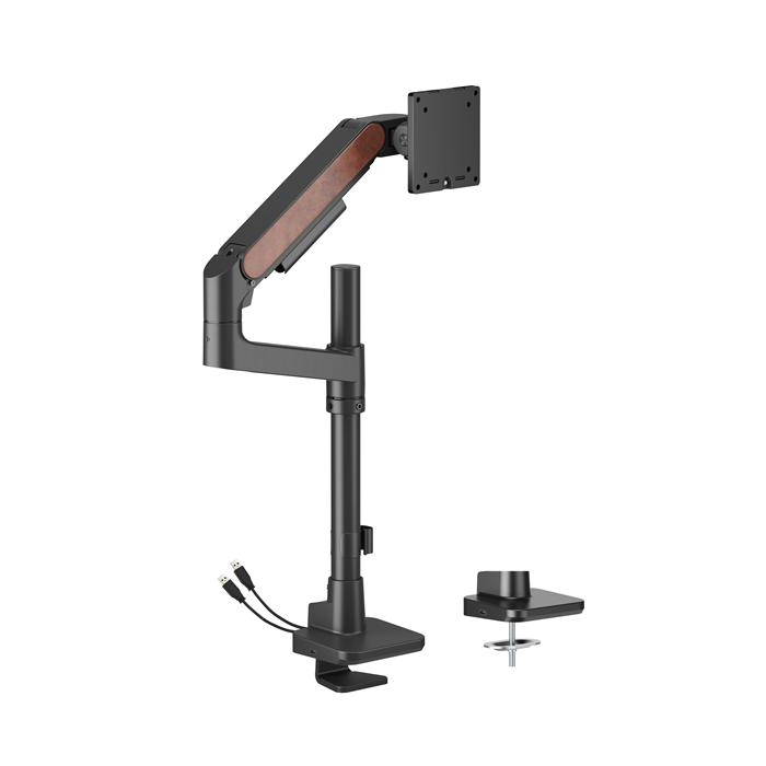 Brateck LDT81N-C012UCP Fusion Heavy-Duty Pole-Mounted Gas Spring Monitor Arm with USB-A/USB-C Ports For most 17'~49' Monitors, Fine Texture Black(New), LDT81N-C012UCP-BLK