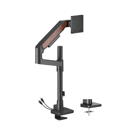Brateck LDT81N-C012UCP Fusion Heavy-Duty Pole-Mounted Gas Spring Monitor Arm with USB-A/USB-C Ports For most 17'~49' Monitors, Fine Texture Black(New), LDT81N-C012UCP-BLK