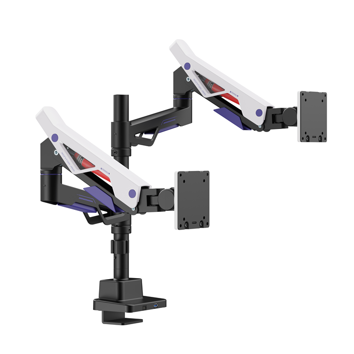 Brateck LDT95-C024UCP Atlas Neo Gaming Pole-Mounted Dual Monitor Arm with USB-A & USB-C Ports For most 24'~57' Monitors, Matte Black & White (New), LDT95-C024UCP-BLKWH