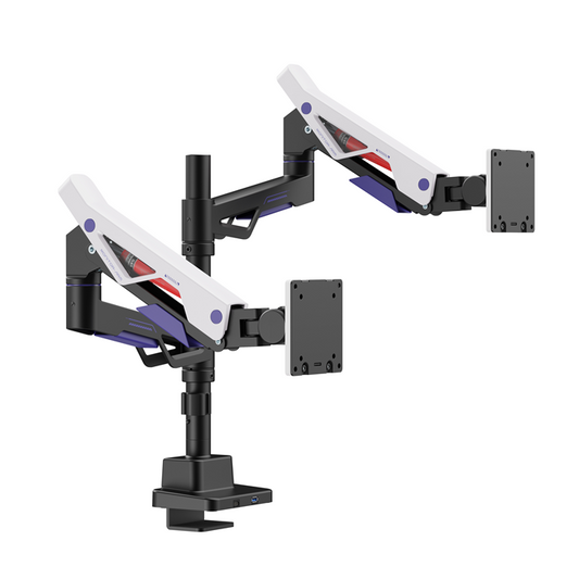 Brateck LDT95-C024UCP Atlas Neo Gaming Pole-Mounted Dual Monitor Arm with USB-A & USB-C Ports For most 24'~57' Monitors, Matte Black & White (New), LDT95-C024UCP-BLKWH