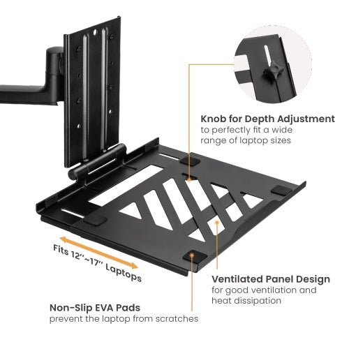 Brateck Adjustable Laptop Tray For Monitor Arms Fits12-17' with standard 75x75 VESA plate (LS), NBH-7