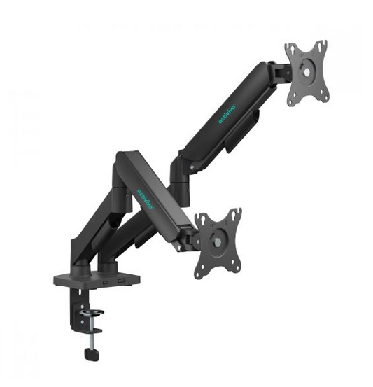 mbeat® activiva Ergolife Dual-Screen Gas Spring Monitor Arm allows you to smoothly adjust the height,angle, and tilt of both screens with minimal