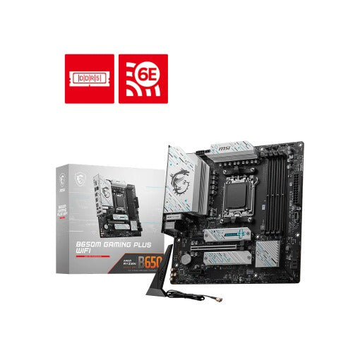 MSI B650M GAMING PLUS WIF AMD AM5 mATX Motherboard, 4x DDR5, 1x PCI-E x16, 2x PCI-E x1, 2x M.2, 4x SATA, 2x USB 3.2, 4x USB 2.0, 1xUSB Type C, B650M GAMING PLUS WIFI