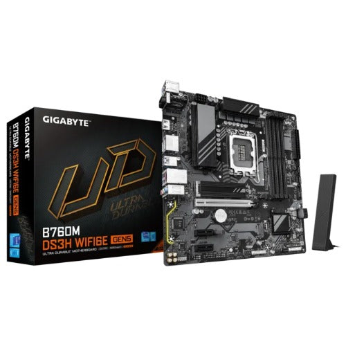 Gigabyte B760M DS3H WIFI6E GEN5 Intel LGA 1700 mATX Motherboard, 4x DDR5 ~256GB, 1x PCI-E x16, 2x M.2, 4x SATA, 5x USB 3.2, 6x USB 2.0, B760M DS3H WF6E GEN5