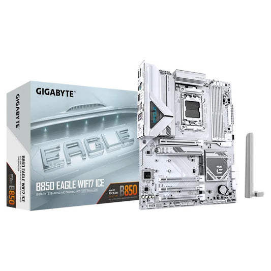 Gigabyte B850 EAGLE WF7 ICE, AMD AM5, 4 x DDR5 up to 256 GB, 1 x HDMI, 4 x PCI Express x16, 3 x M.2, 6 x USB 3.2, 2.5GbE LAN