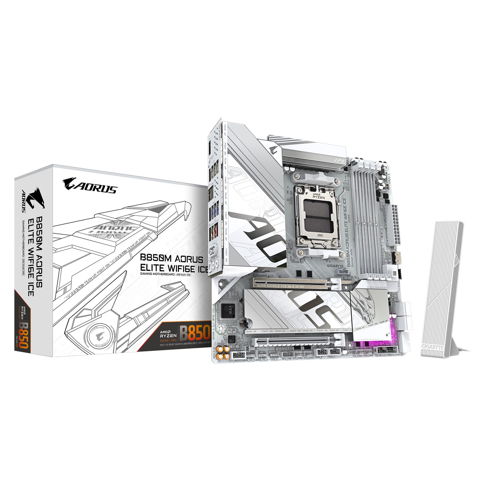 Gigabyte (LS) Gigabyte B850M A ELT WF6E ICE, AMD AM5, 4 x DDR5 up to 256 GB, 1 x HDMI, 1 x PCI Express x16, 2 x M.2, 4 x SATA, 9 x USB 3.2