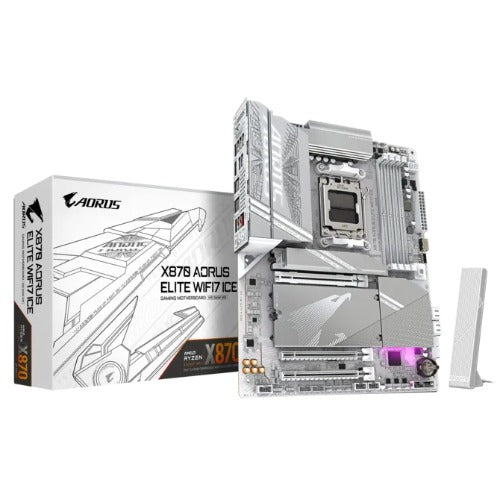 Gigabyte X870 AORUS ELITE WF7 ICE AMD AM5 ATX Motherboard 4x DDR5~256GB,3x PCIe x16, 4x M.2, 4x SATA 6, 4x USB 3.2, 4x USB2.0, 2x USB-C,, X870 A ELITE WF7 ICE 1.0
