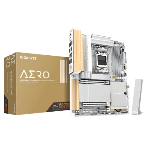 Gigabyte X870E AERO X3D WOOD AM5 DDR5 256GB USB4 Wi-Fi7 MT7927, RZ738 5GbE PCIe5 M.2 PCIe5/4 HDMI ALC1220 ATX, X870E AERO X WOOD