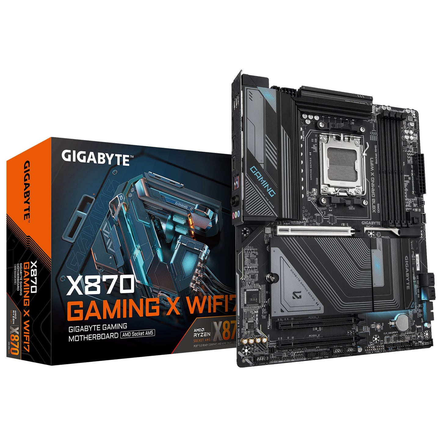 Gigabyte X870 GAMING X WIFI7 AMD AM5 ATX Motherboard 4x DDR5~256GB,3x PCIe x16, 3x M.2, 4x SATA 6,4x USB 3.2, 4x USB2.0, 2x USB-C