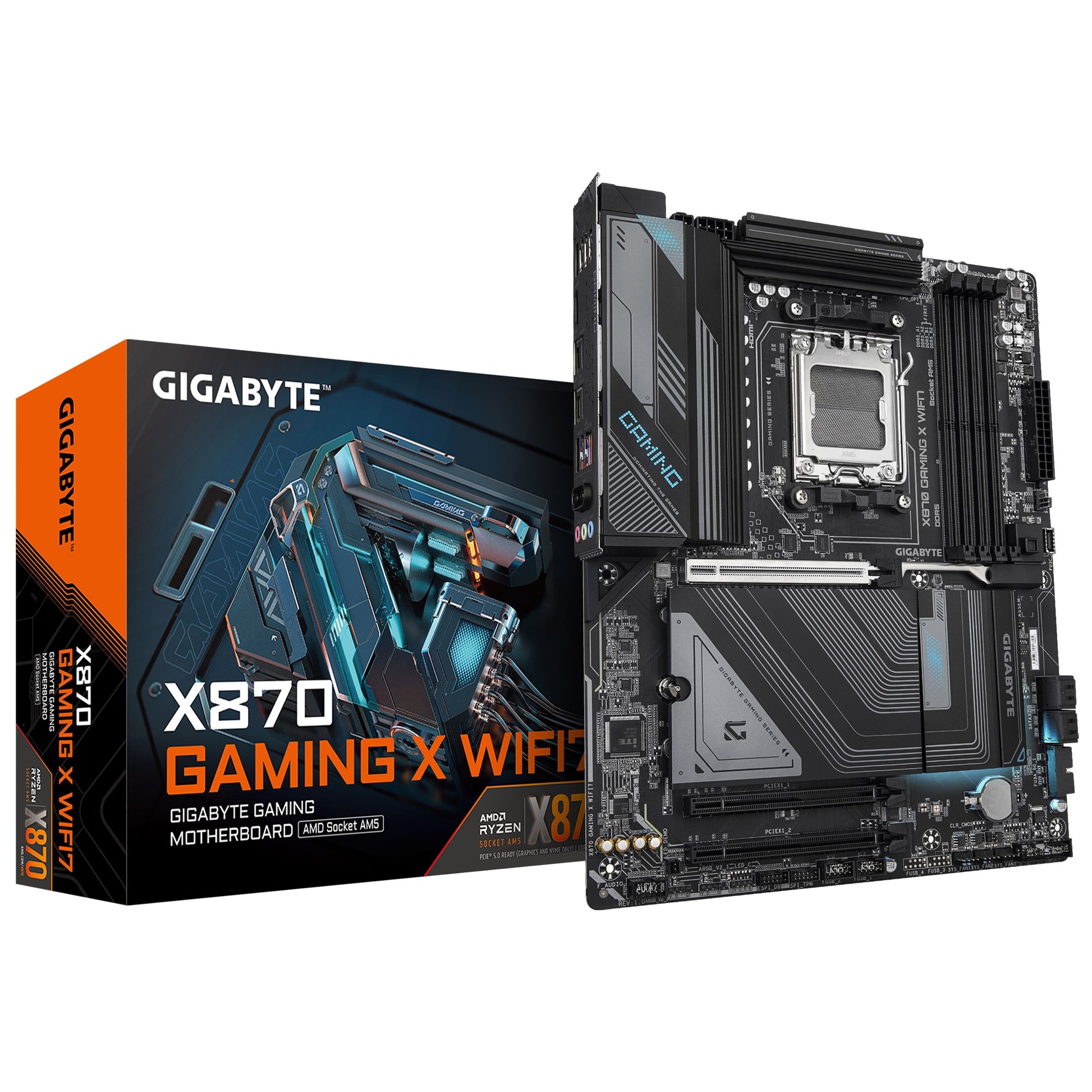 Gigabyte X870 GAMING X WIFI7 AMD AM5 ATX Motherboard 4x DDR5~256GB,3x PCIe x16, 3x M.2, 4x SATA 6,4x USB 3.2, 4x USB2.0, 2x USB-C