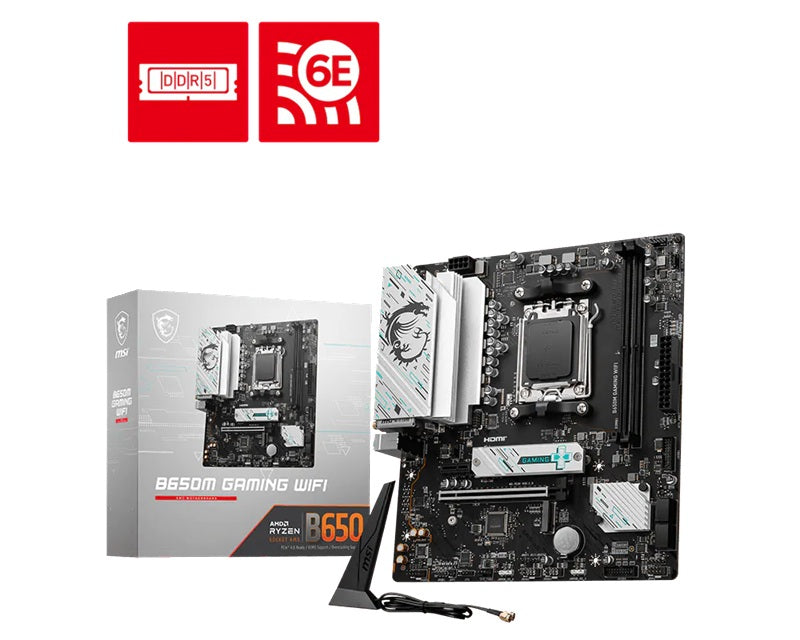 MSI B650M GAMING WIFI AMD AM5 MATX Motherboard, 2x DDR5 ~128GB, 1x PCI-E x16, 2x M.2, 4x SATA, 8x USB 3.2,(LS), B650M GAMING WIFI-M