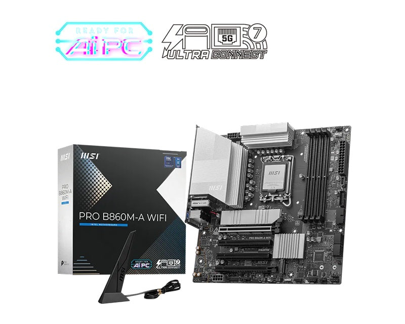 MSI PRO B860M-A WIFI, INTEL B860, 4x DDR5 256GB, 1x HDMI, 4x PCI-E x16 slot, 3x M.2, 4x SATA, 6x USB 2.0, Intel Wi-Fi 7