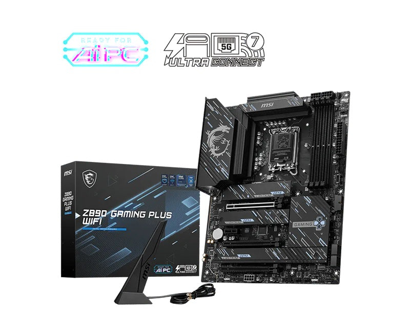 MSI Z890 GAMING PLUS WIFI Motherboard, 4x DDR5 256GB, 3x PCI-E x 16, 1x PCI-E x 1, 4x M.2, 4x SATA 6G, 3x USB 3, 2x USB-C, 4 x USB 2