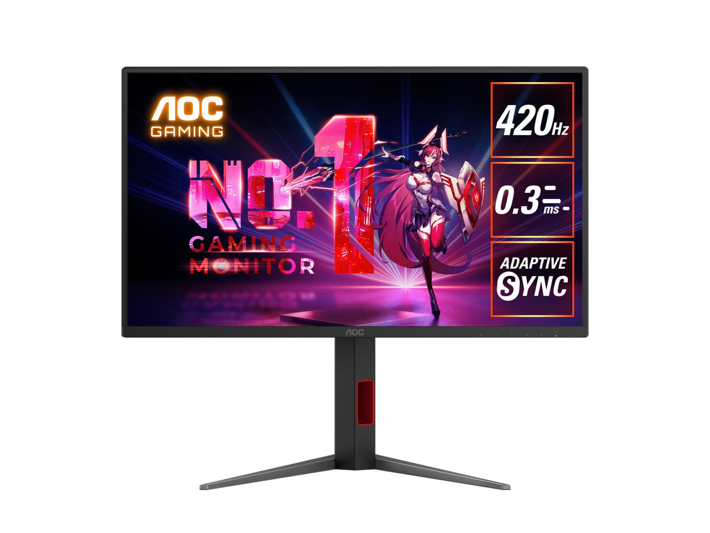 AOC 24.5' 420Hz Gaming Monitor: Fast IPS, FHD @420Hz, 0.3ms MPRT, 350 nits, sRGB 110%, DP/HDMI, height/swivel/pivot tilt, VESA mount, 25G4K