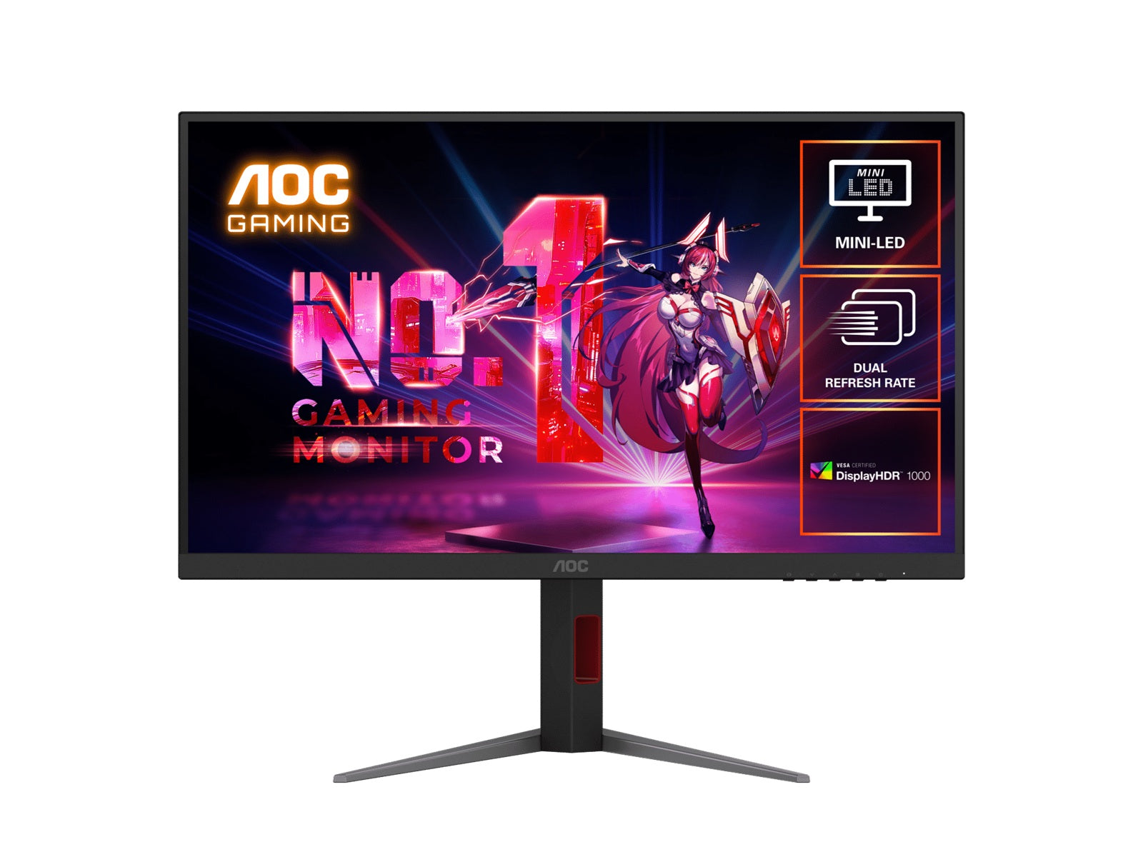 AOC 27' Mini-LED Gaming Monitor - 4K@160Hz / FHD@320Hz, 1ms GtG, 1152-zone Mini-LED, VESA mount, 1.07B colors, Delta E<2, HDMI 2.1, DP 1.4, USB hub, U27G4XM