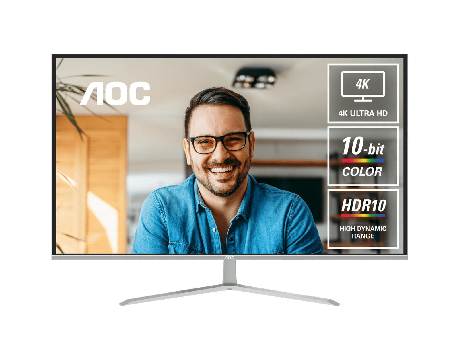 AOC 31.5' 4K Monitor - UHD 3840x2160 @60Hz, VA panel, 4ms GtG, 124% sRGB, DP 1.4, HDMI 2.0, 1.07B colors, Delta E<2, tilt adjustable (LS), U32V11N
