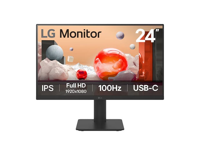 LG 24' IPS Full HD Monitor with USB-C 23.8' FHD IPS, 100Hz, 5ms, 250 nits, 16:9, NTSC 72%, USB-C 65W PD Monitor, 24MS570B-B.AAU