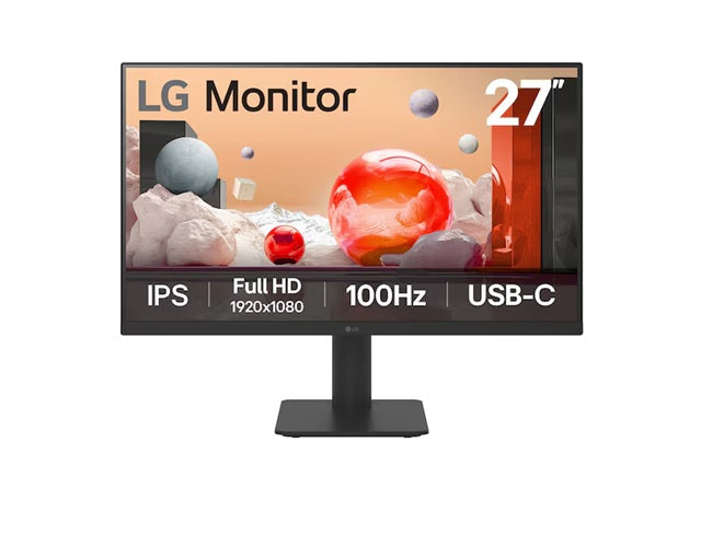 LG 27' IPS Full HD monitor with USB-C, 1920x1080, 100Hz, 5ms, 65W PD, IPS, 3-side borderless, tilt/height stand, 27MS570B-B.AAU
