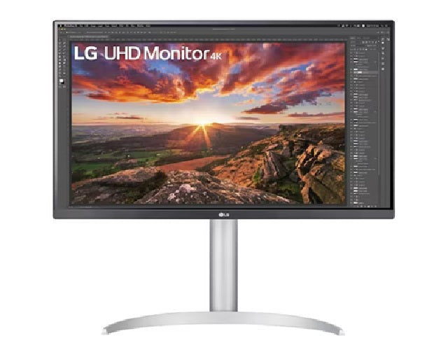 LG 27' 4K UHD IPS Monitor with USB Type-C, HDR400, DCI-P3 95%, AMD FreeSync, 3840x2160 res, 5ms response, 60Hz, and tilt/height/pivot stand, 27UP850K-W