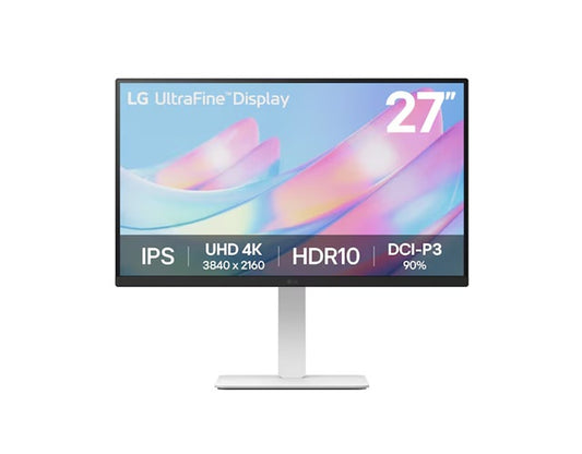 LG 27' 4K UHD UltraFine IPS Monitor with HDR10, DCI-P3 90%, 300 nits, 3840x2160 resolution, 5ms, 60Hz, and tilt/height/swivel/pivot stand, 27US550-W.AAU