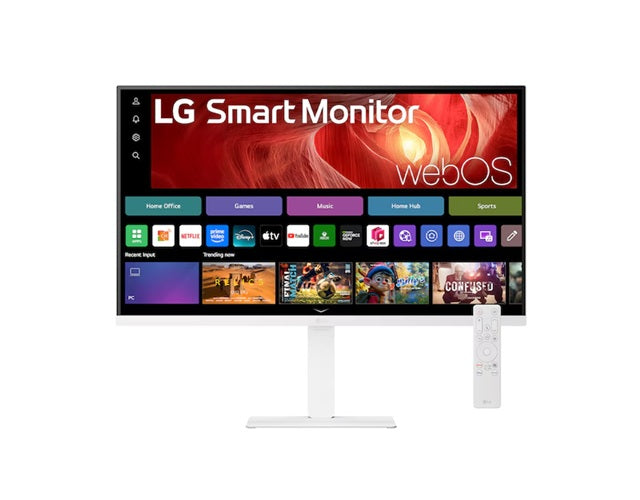 LG 31.5' 4K UHD Smart Monitor with webOS, USB-C PD 65W, AirPlay 2, DCI-P3 90%, Bluetooth, 5ms, 60Hz, and tilt/height/swivel/pivot stand, 32U720SA-W