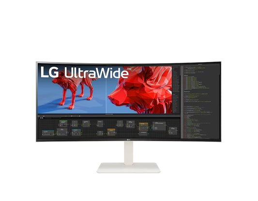 LG 38' UltraWide QHD+ Curved Monitor with 3840x1600 Nano IPS display, HDR600, DCI-P3 98%, 144Hz, 1ms, USB-C, KVM, and adjustable stand, 38WR85QC-W.AAU