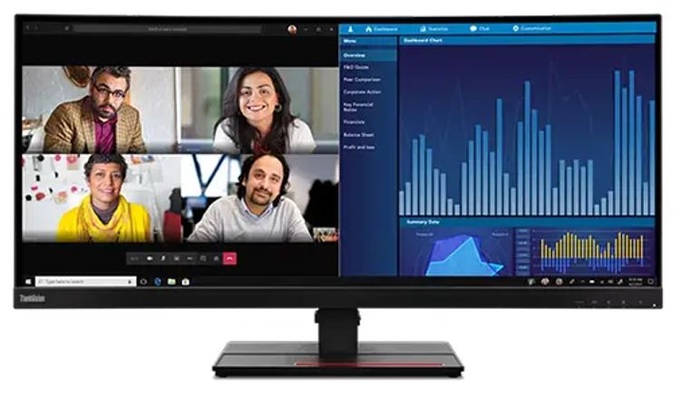 LENOVO ThinkVision P34W-20 34' 60Hz QHD IPS Monitor 4K 3440x1440 21:09 4ms Height Adjustable Tilt Swivel 100W PD HDMI DP LAN USB Speakers VESA 3yrs, 63F2RAR3AU