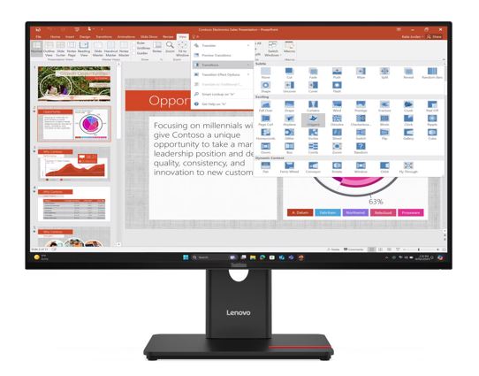 LENOVO ThinkVision T27i-40 27' FHD IPS Monitor 120Hz 1920x1080 16:9 Height Adjustable Tilt Swivel Pivot USB-C 15W PD 3xUSB-A DP HDMI VGA ~63A4MAR1AU, 64A5MAR6AU