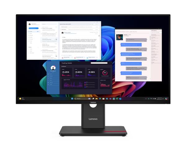 LENOVO ThinkVision T27UD-40 27' UHD USB-C Dock Monitor 4K 3840x2160 16:9 Height Adjustable Tilt Swivel Pivot 100W PD 3xUSB3.2 Hub LAN DP HDMI VESA 3yr, 64AFGAR2AU