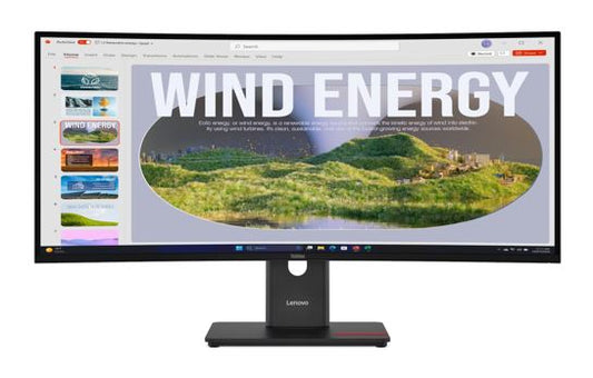 LENOVO ThinkVision T34WD-40 34' 120Hz WQHD Monitor 1500R Curve 4K 3440x1440 21:9 Height Adjustable Tilt Swivel USB-C Dock 100W PD DP HDMI LAN 3xUSB-A, 64AEGAR1AU