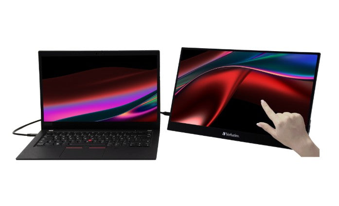 Verbatim 17.3' USB-C Portable 10 Point Touch, Full HD 1080p, HDMI, IPS Portable, Business, Sleeve, Ultra Portable Black Aluminium, Win & IOS Monitor, 49593