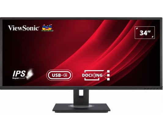 ViewSonic 34' WQHD 3440 x 1440, USB-C Docking, 90w Charger,Ethernet, FreeSync, Speaker, VDisplay, HAS, Superclear, VG3456 Business Monitor,3YARW