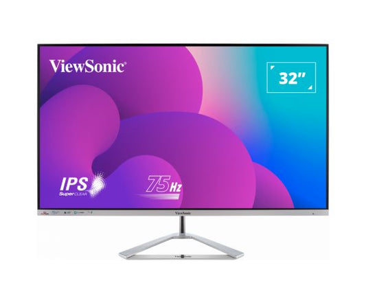 ViewSonic 32' Office Professional Stylish Elegant & Ultra Thin bezel, SuperClear IPS 4ms, FHD,HDMI,DP,VGA,Speakers,Low Energy 26w,V100,Monitor,3YARW, VX3276-MHD-3
