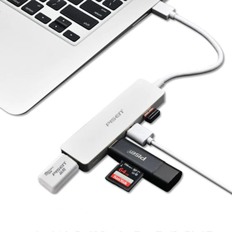 Pisen USB-C to 4xUSB-A 3.0 Charging HUB - TPE Flexible Wire, Light Indicator, Resistant to Pulling and Bending, More Durable, 2 Years Warranty
