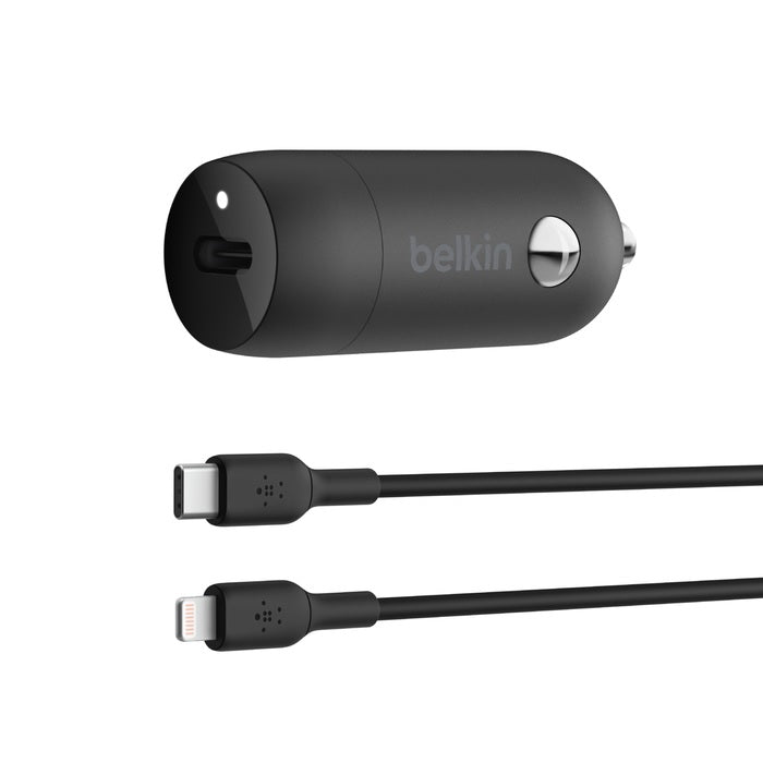 Belkin BoostCharge 30W USB-C PD Car Charger + Lightning to USB-C Cable (1M) - Black (CCA004bt1MBK-B5), USB-IF Certified, Apple iPhone, 2 YearsWarranty