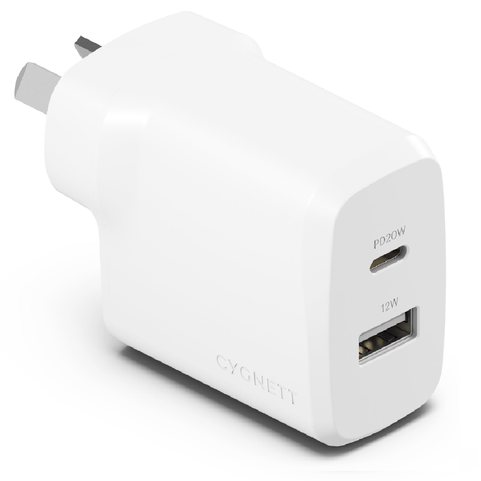 Cygnett PowerPlus 32W Dual Port (20W USB-C + 12W USB-A) PD Fast Wall Charger-White(CY4772PDWCH),Palm-Size,Portable,Charge 2x Devices,2 Years Warranty