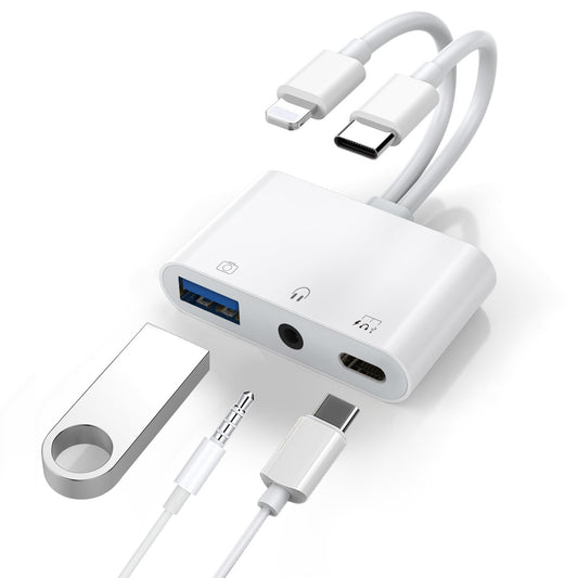 USP Lightning/USB-C to USB Adapter features a USB OTG Port, 3.5mm Headphone Jack & Fast-charging Port, 2 Years Warranty, DPADAC35MM