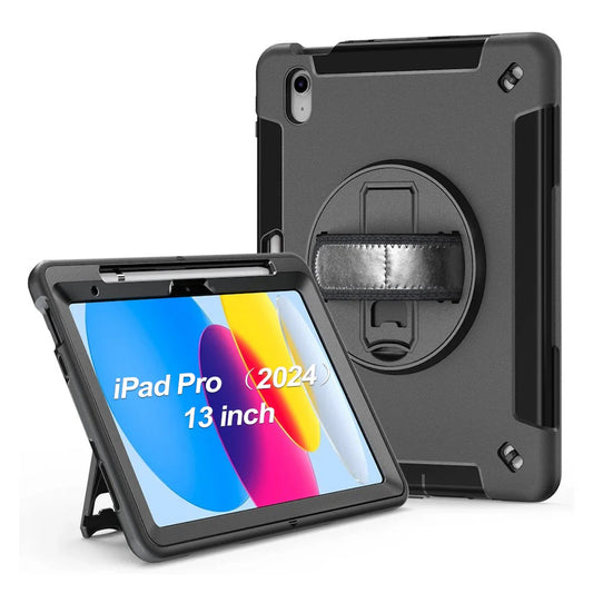 USP Rugged Apple iPad Pro (13') (M5/M4) (8th/7th Gen) Case Black - Built-in-Kickstand, Hand & Shoulder Strap, DropProof, 3 Years Warranty, HDIPADPRO13