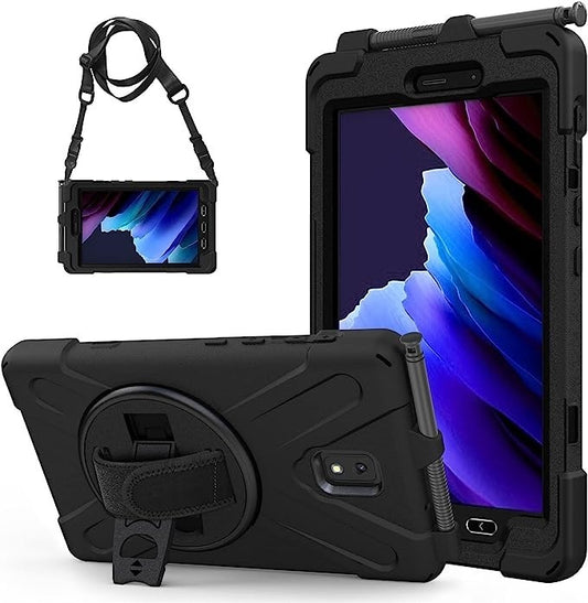 USP Rugged Samsung Galaxy Tab Active5 / Tab Active3 (8') Case Black - Built-in-Kickstand, Hand & Shoulder Strap, DropProof, 3 Years Warranty, HDTACTIVE5