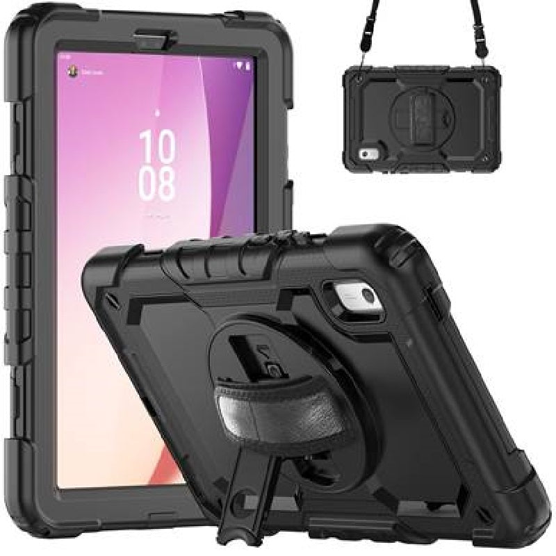 USP Rugged Lenovo Tab M9 (9') Case + Screen Protector Black - Built-in-Kickstand, Adjustable Hand Strap, Shoulder Strap,3 Years Warranty, HDTLM19