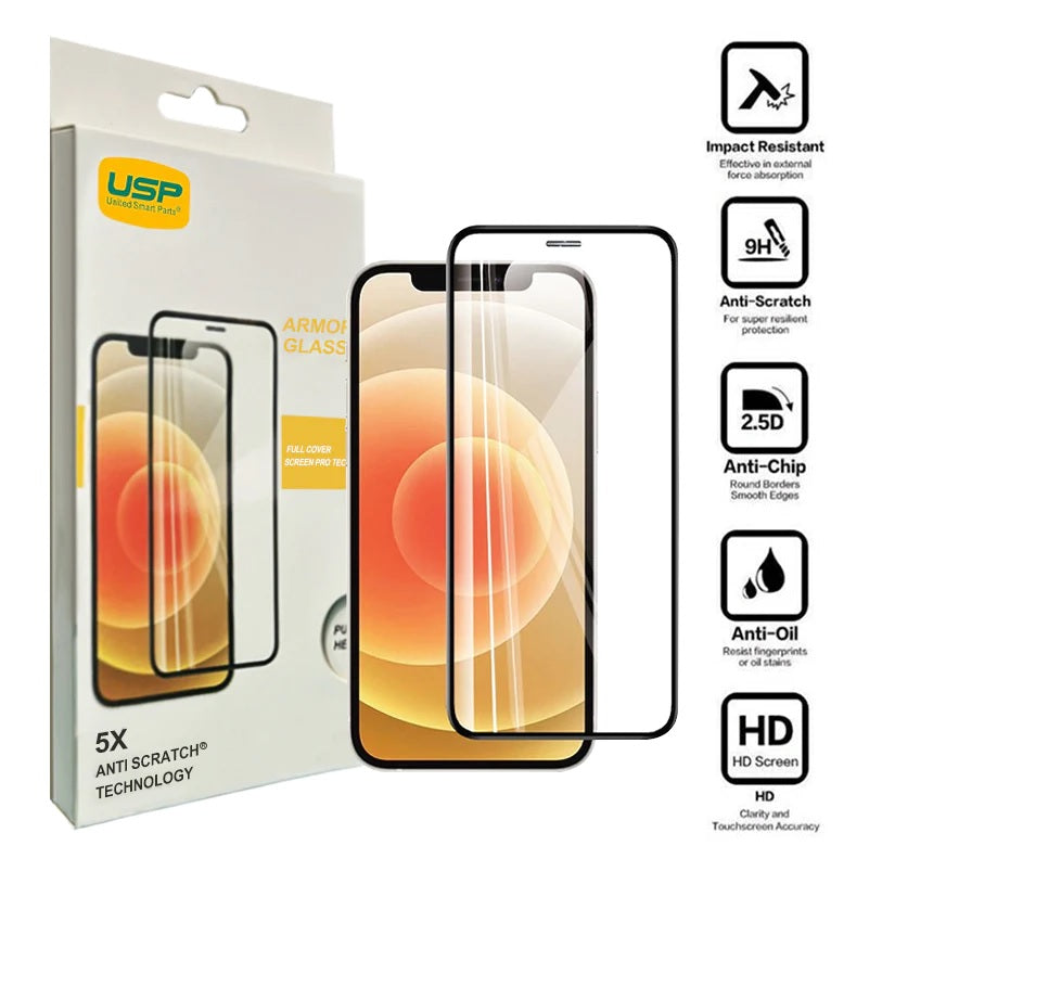 USP Apple iPhone SE (3rd & 2nd Gen)/ iPhone 8 / iPhone 7 (5.5')Armor Glass Full Cover Screen Protector -Impact-Resistant,Smooth Edges,3 Years Warranty