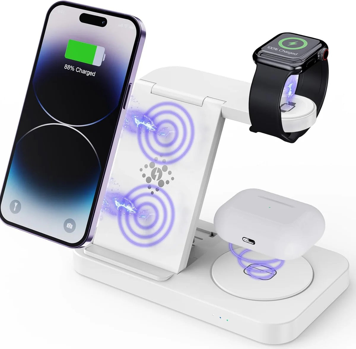 USP Samsung 3-in-1 Wireless Charging Stand, 15W, Portable & Space-Saving, Charger Station for Multiple Samsung Devices, 2 Years Warranty, 3in1WWCS
