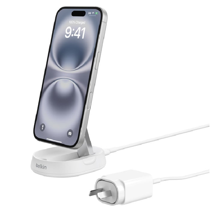 Belkin BoostCharge Pro Convertible Magnetic Wireless Charging Stand With Qi2 + USB-C Cable +20W Wall Charger - White(WIA008auWH), 15W,2 Years Warranty