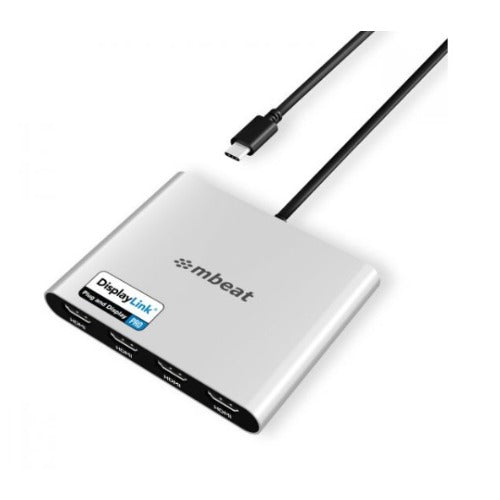 mbeat USB-C Quad 4K HDMI DisplayLink Adapter with PD Pass-through Quad 4K@60Hz 4 x HDMI 2.0 1 x USB-C 3.1 1 x USB-C PD 3.0 Supports up to 90W, MB-DLA-CQ4H